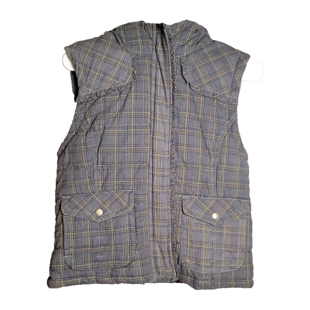 Aeropostale Hooded Plaid Sleeveless Puffer Vest Womens Size L Hiking Camping